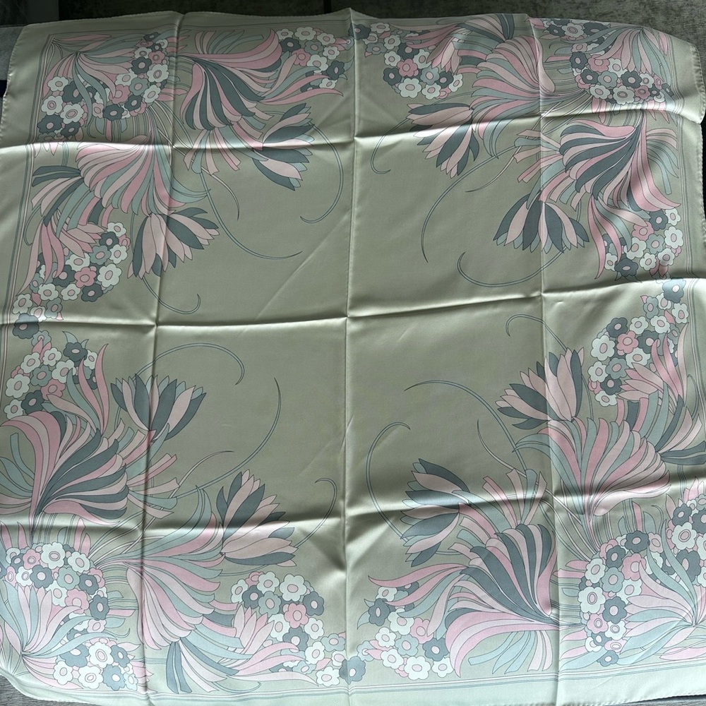Vintage Venice Simplon Orient Express Floral 100% Silk Scarf in Pink and Sage